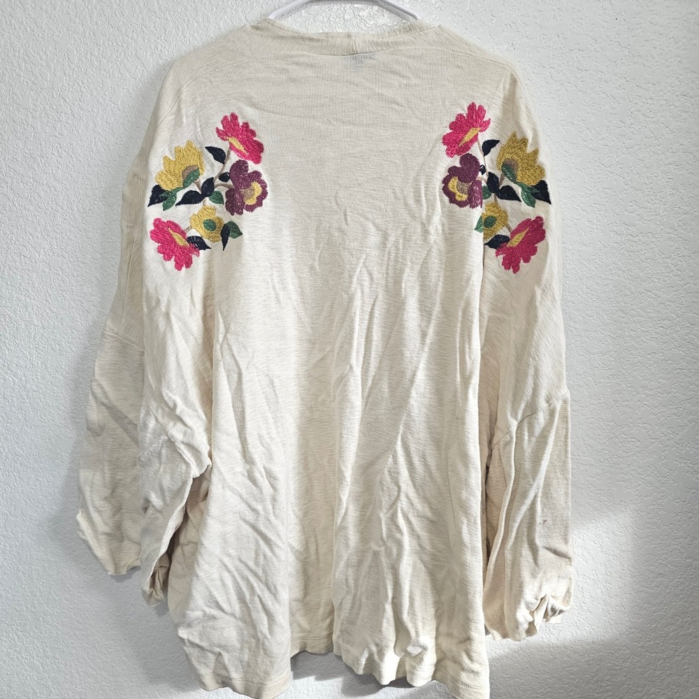 Hannah Womens XL Cream Floral Embroidered Open Front Cardigan Sweater Boho Knit